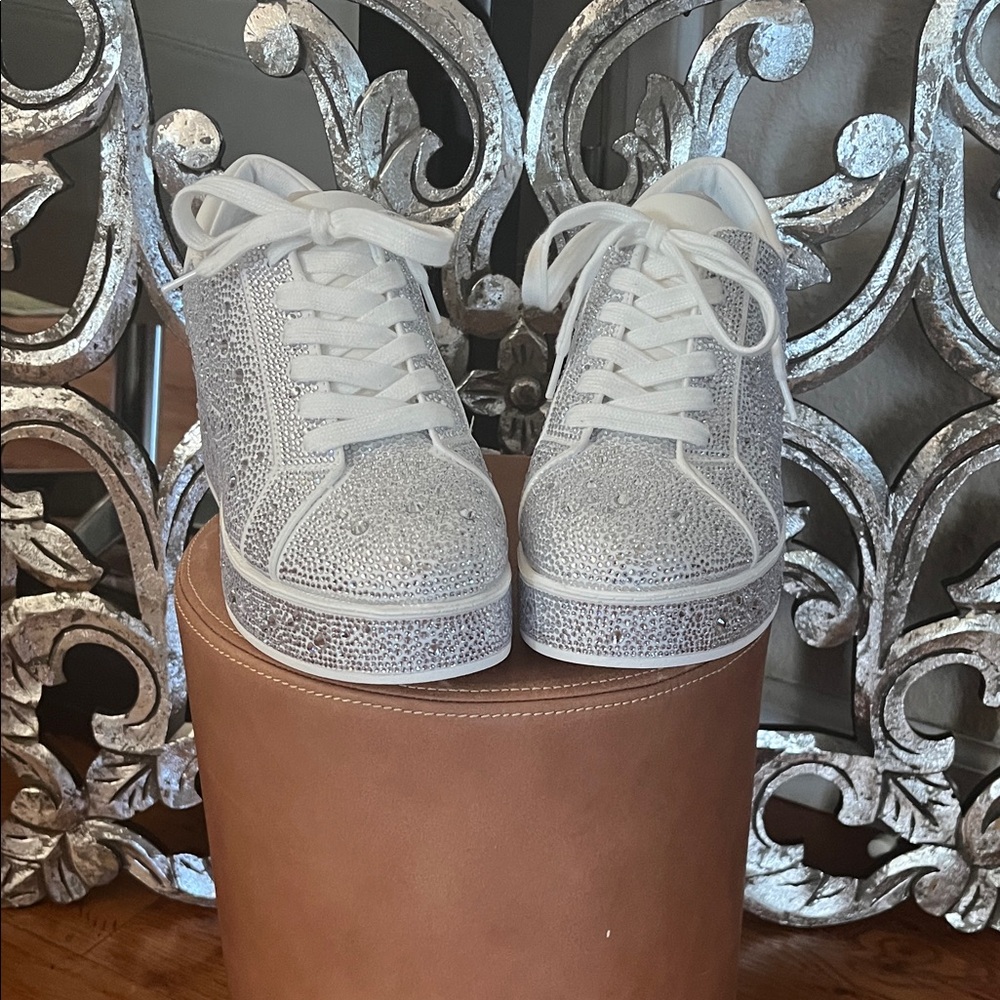 INC International Concepts White Rhinestone Embellished Lace-Up Sneakers - Picture 3 of 6